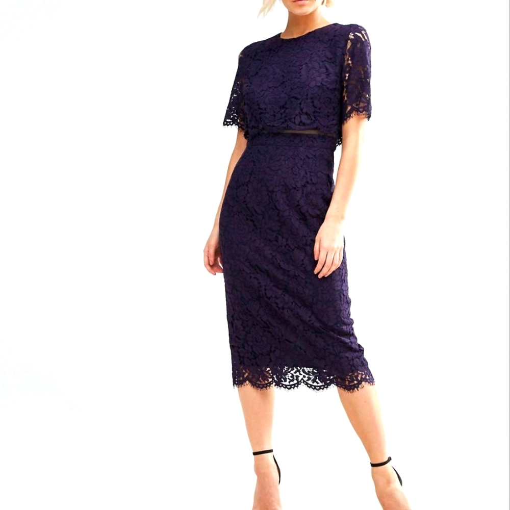 ASOS Petite Lace Crop Top Midi Pencil Dress